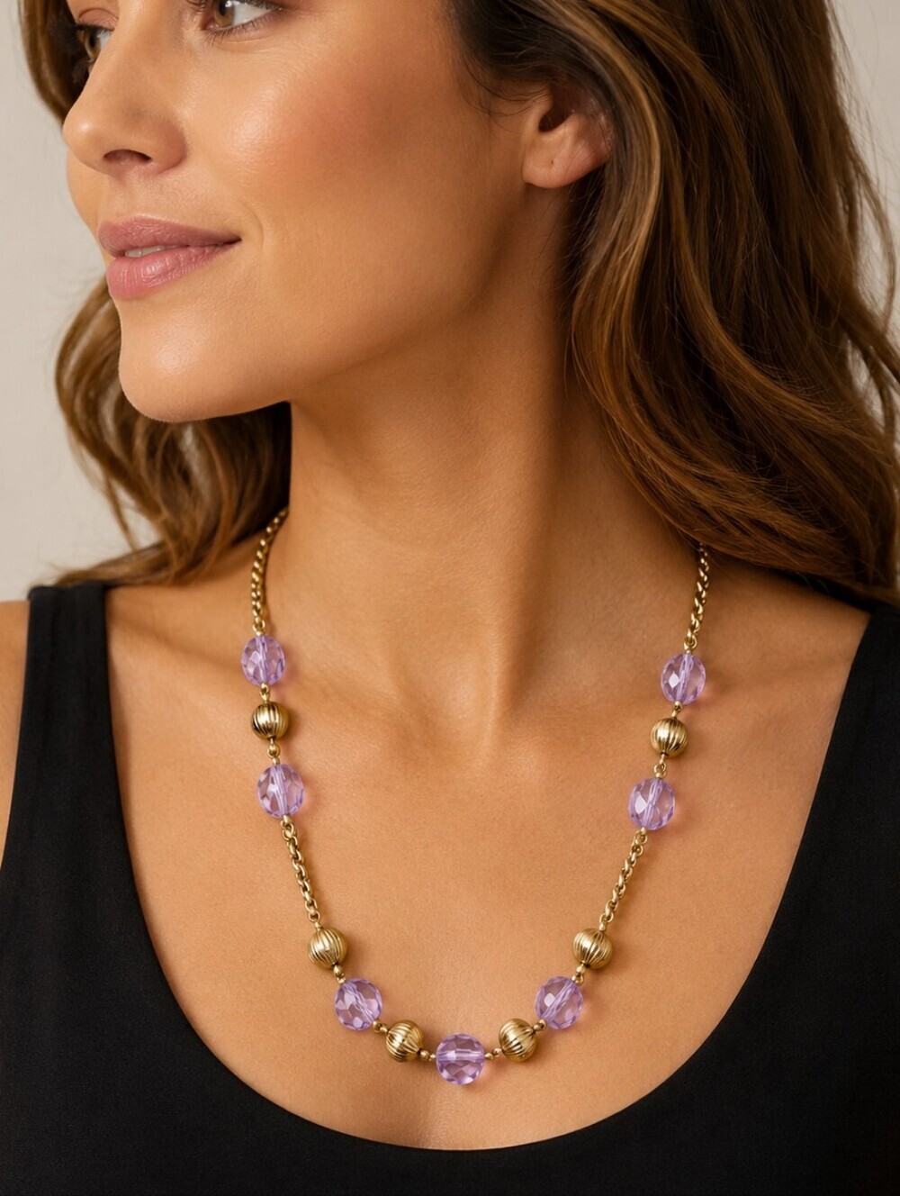 5/$25 Lavendar Acrylic Beaded Chain Necklace